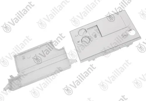 Transparente Gehäuseteile von Vaillant, bestehend aus zwei separaten Abdeckungen mit verschiedenen Öffnungen und Schaltfeldern.